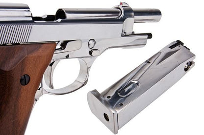 SRC M92 SR92 プラチナ GBB エアソフト ピストル (銀(ぎん)、ウッドグリップ)-AIRSOFT GOGO エアガン・サバゲー用品通販