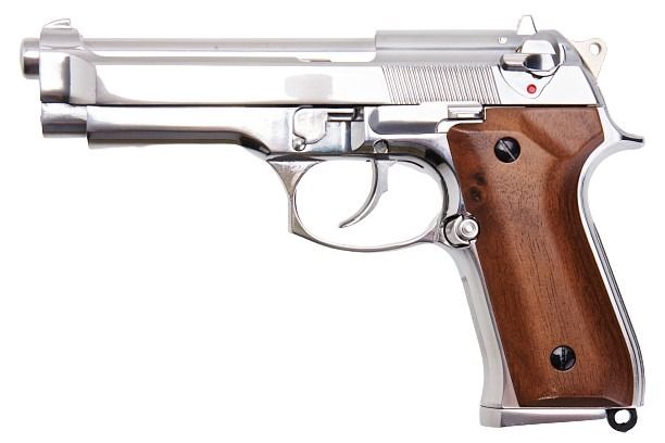 SRC M92 SR92 プラチナ GBB エアソフト ピストル (銀(ぎん)、ウッドグリップ)-AIRSOFT GOGO エアガン・サバゲー用品通販