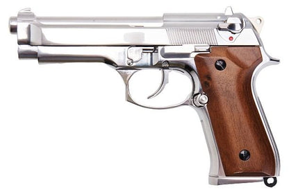 SRC M92 SR92 プラチナ GBB エアソフト ピストル (銀(ぎん)、ウッドグリップ)-AIRSOFT GOGO エアガン・サバゲー用品通販