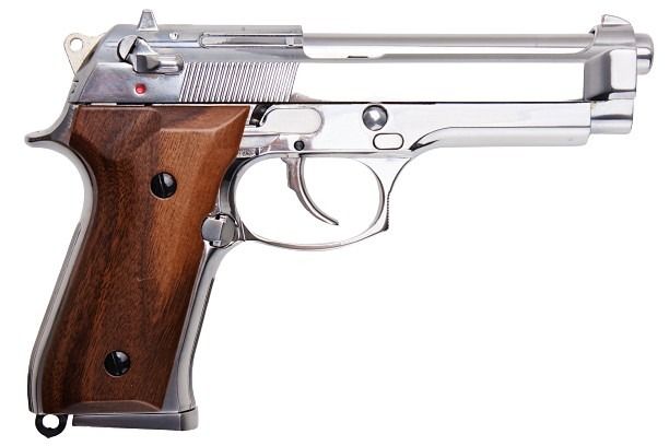 SRC M92 SR92 プラチナ GBB エアソフト ピストル (銀(ぎん)、ウッドグリップ)-AIRSOFT GOGO エアガン・サバゲー用品通販