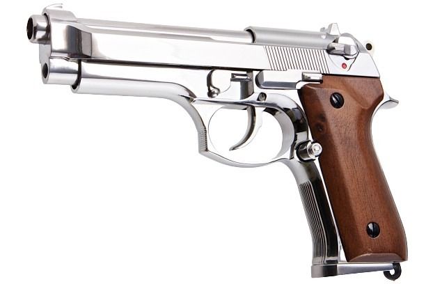 SRC M92 SR92 プラチナ GBB エアソフト ピストル (銀(ぎん)、ウッドグリップ)-AIRSOFT GOGO エアガン・サバゲー用品通販