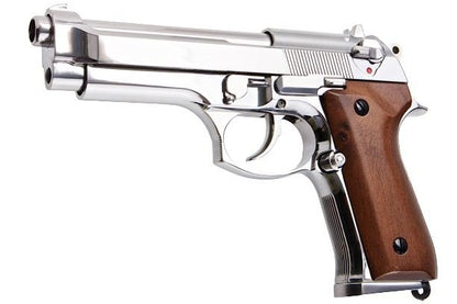 SRC M92 SR92 プラチナ GBB エアソフト ピストル (銀(ぎん)、ウッドグリップ)-AIRSOFT GOGO エアガン・サバゲー用品通販