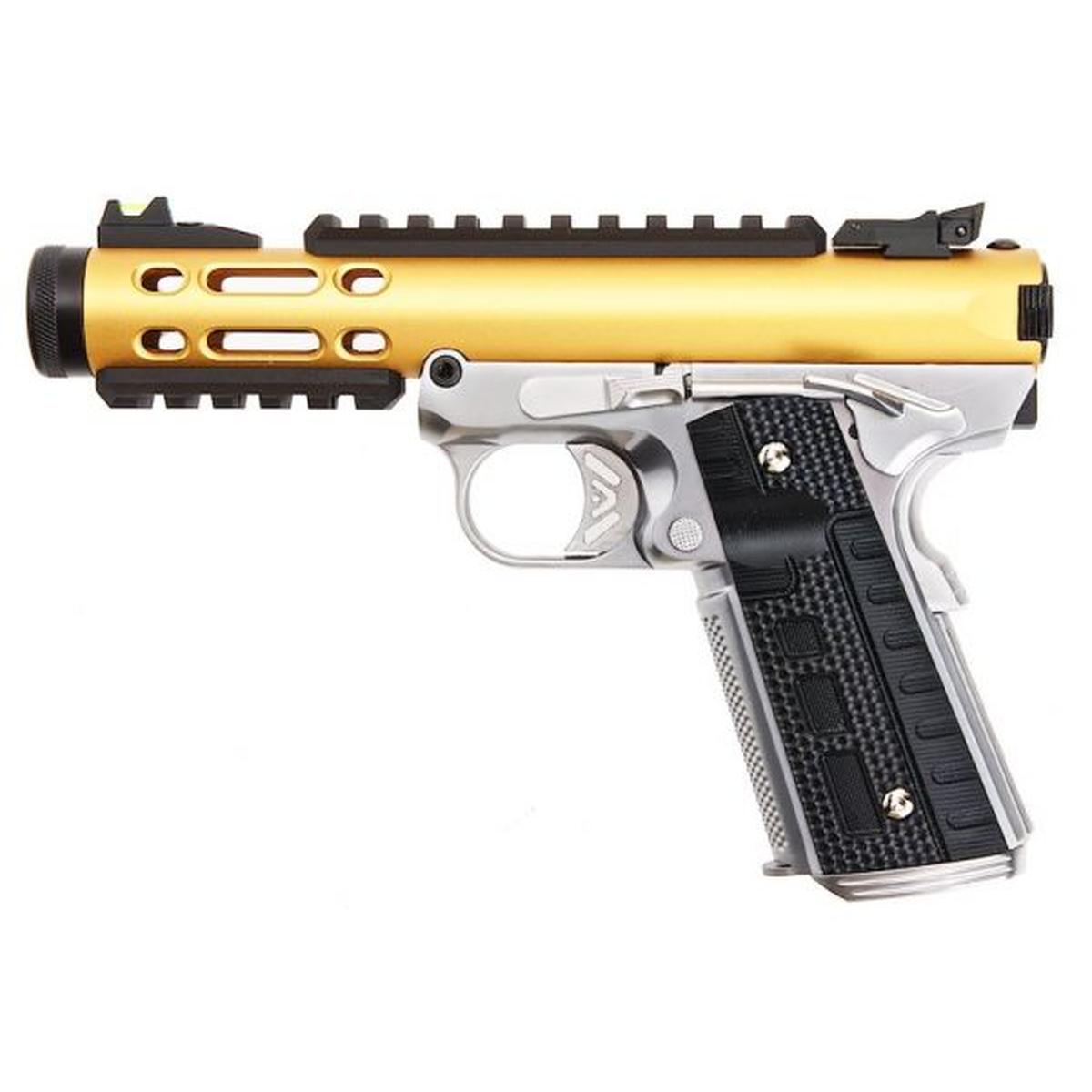 WE 1911 ギャラクシー グリーン ガス エアソフト ピストル - ゴールド スライド、シルバー フレーム-AIRSOFT GOGO エアガン・サバゲー用品通販