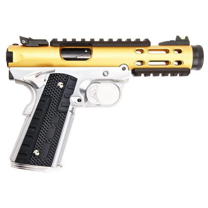 WE 1911 ギャラクシー グリーン ガス エアソフト ピストル - ゴールド スライド、シルバー フレーム-AIRSOFT GOGO エアガン・サバゲー用品通販