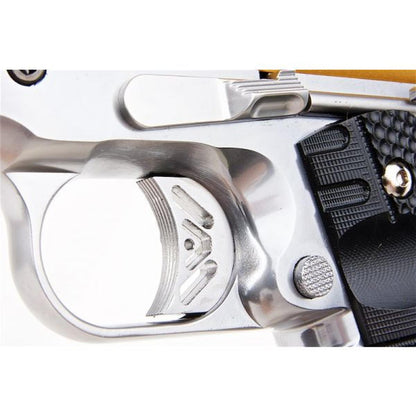 WE 1911 ギャラクシー グリーン ガス エアソフト ピストル - ゴールド スライド、シルバー フレーム-AIRSOFT GOGO エアガン・サバゲー用品通販