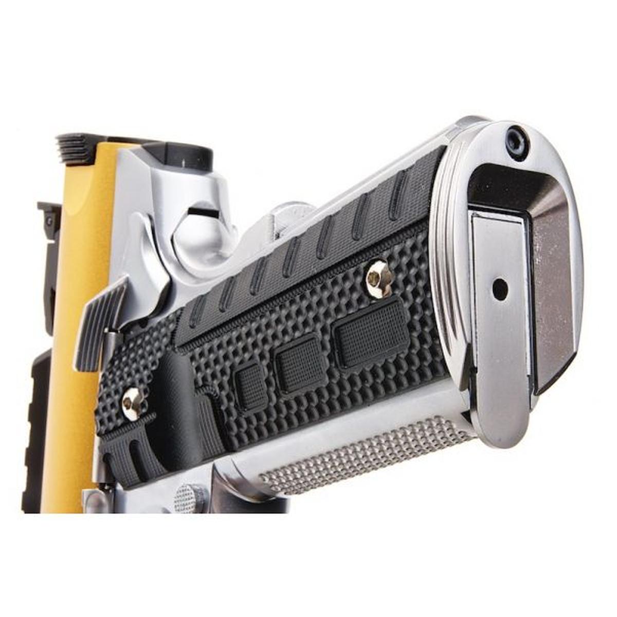 WE 1911 ギャラクシー グリーン ガス エアソフト ピストル - ゴールド スライド、シルバー フレーム-AIRSOFT GOGO エアガン・サバゲー用品通販