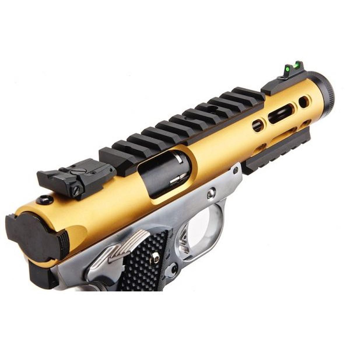 WE 1911 ギャラクシー グリーン ガス エアソフト ピストル - ゴールド スライド、シルバー フレーム-AIRSOFT GOGO エアガン・サバゲー用品通販