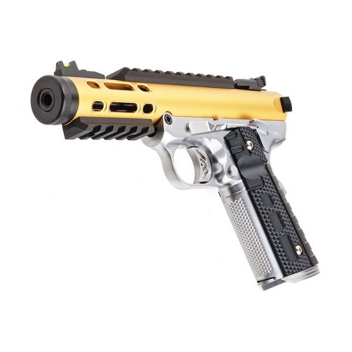 WE 1911 ギャラクシー グリーン ガス エアソフト ピストル - ゴールド スライド、シルバー フレーム-AIRSOFT GOGO エアガン・サバゲー用品通販