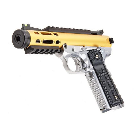 WE 1911 ギャラクシー グリーン ガス エアソフト ピストル - ゴールド スライド、シルバー フレーム-AIRSOFT GOGO エアガン・サバゲー用品通販