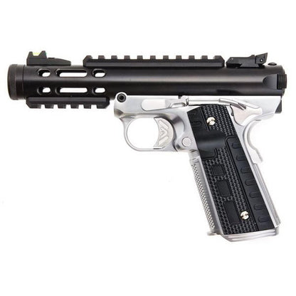 WE 1911 ギャラクシー グリーン ガス エアソフト ピストル - シルバー フレーム付きブラック スライド-AIRSOFT GOGO エアガン・サバゲー用品通販
