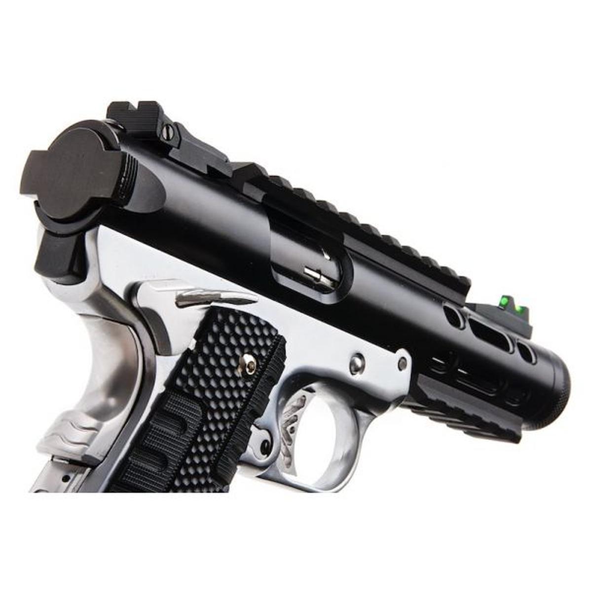 WE 1911 ギャラクシー グリーン ガス エアソフト ピストル - シルバー フレーム付きブラック スライド-AIRSOFT GOGO エアガン・サバゲー用品通販