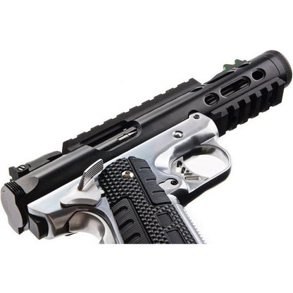 WE 1911 ギャラクシー グリーン ガス エアソフト ピストル - シルバー フレーム付きブラック スライド-AIRSOFT GOGO エアガン・サバゲー用品通販