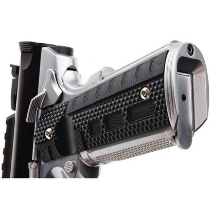 WE 1911 ギャラクシー グリーン ガス エアソフト ピストル - シルバー フレーム付きブラック スライド-AIRSOFT GOGO エアガン・サバゲー用品通販