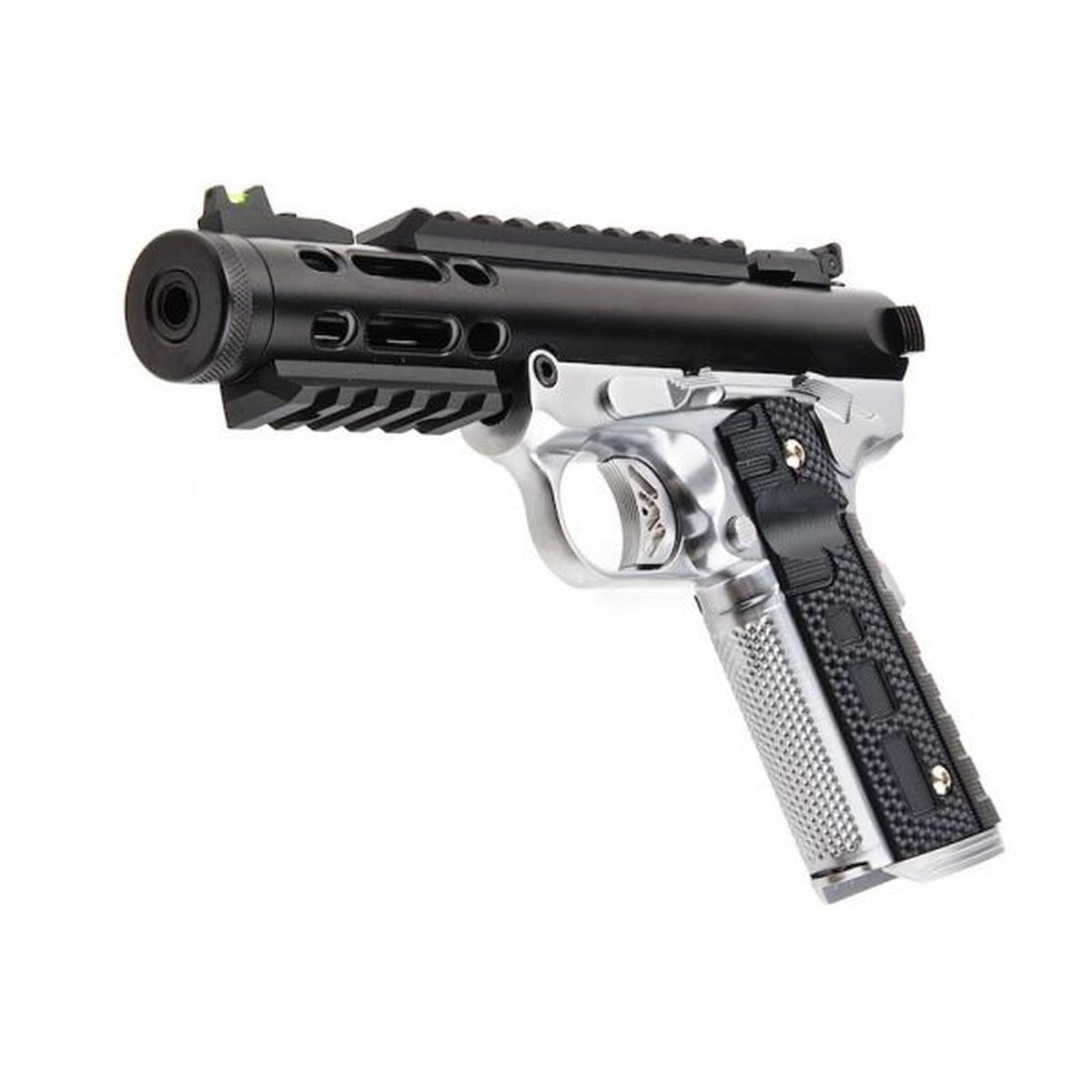 WE 1911 ギャラクシー グリーン ガス エアソフト ピストル - シルバー フレーム付きブラック スライド-AIRSOFT GOGO エアガン・サバゲー用品通販