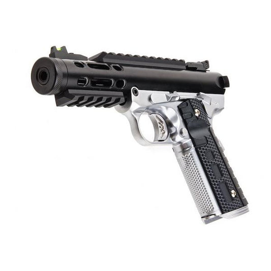 WE 1911 ギャラクシー グリーン ガス エアソフト ピストル - シルバー フレーム付きブラック スライド-AIRSOFT GOGO エアガン・サバゲー用品通販