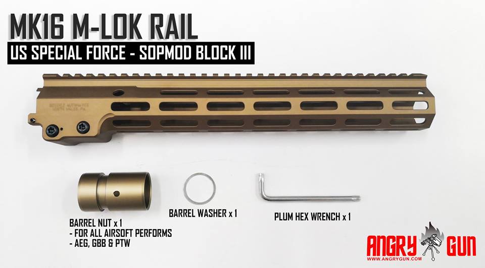 MK16 M-LOK 13.5インチ レールハンドガード SOPMOD Block III ( ダークアース色 )