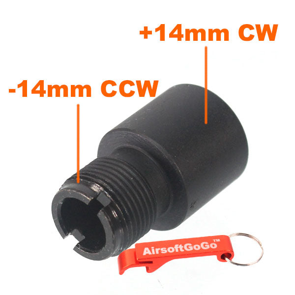 Barrel adapter for electric guns and gas blowback guns (14mm-reverse thread → 14mm+correct thread)