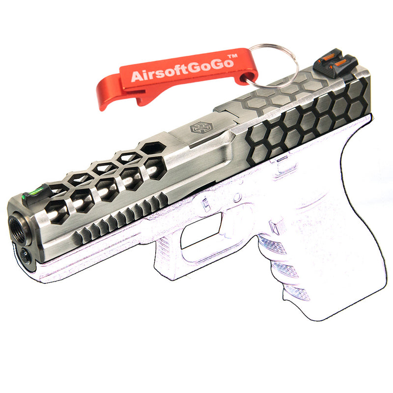 WE / Marui Gas Blowback G17 Compatible ARMORER WORKS CUSTOM Metal HEX Cut (Hexagonal) Slide Set (Silver Color)