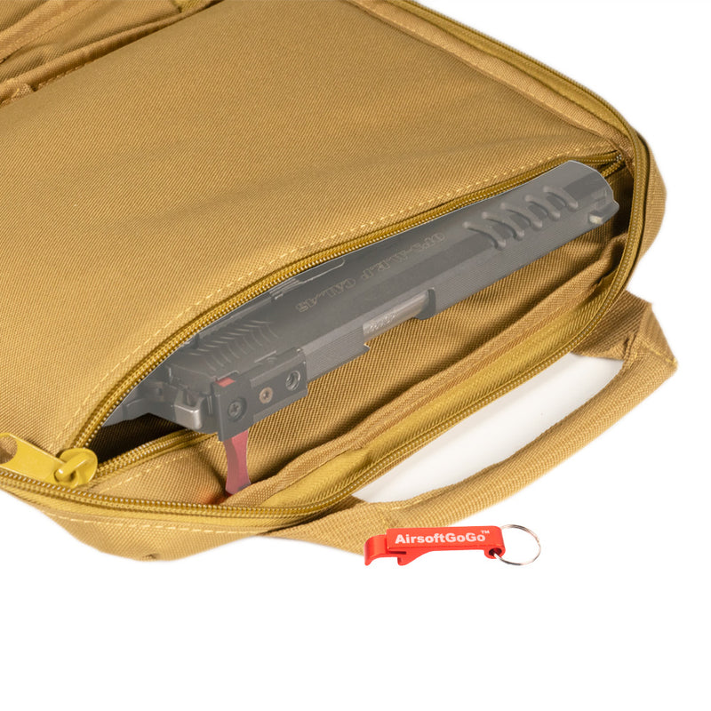 タクティカルハンドガンバッグ ・ ソフトガンケース 5つのマガジンポケット付き (小型バッグ、タンカラー)
