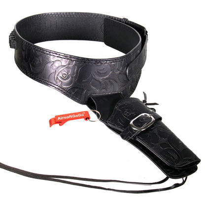 Compatible with revolvers, tactical synthetic leather gun holster &amp; belt for right-handed use (floral pattern, black)