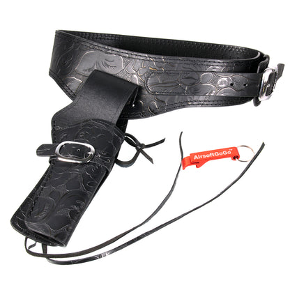 Compatible with revolvers, tactical synthetic leather gun holster &amp; belt for right-handed use (floral pattern, black)