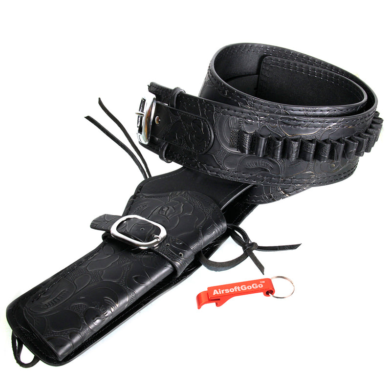 Compatible with revolvers, tactical synthetic leather gun holster &amp; belt for right-handed use (floral pattern, black)