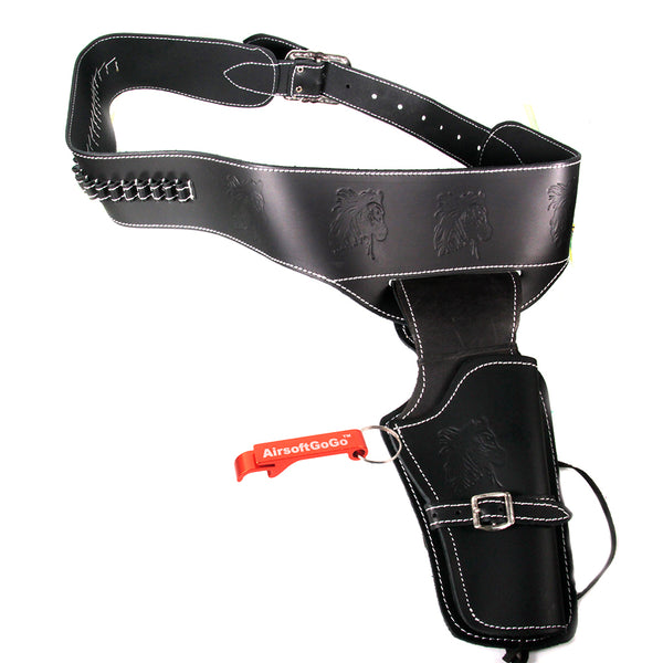 Tactical Synthetic Leather Gun Holster &amp; Belt Compatible with Revolvers, Right-Handed (Horse Pattern, Black)