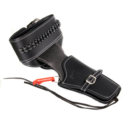 Tactical Synthetic Leather Gun Holster &amp; Belt Compatible with Revolvers, Right-Handed (Horse Pattern, Black)