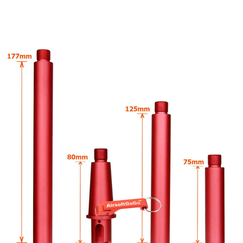 Custom multi-length outer barrel red for Marui electric gun M4/M16 (Size: 80/177/125/75mm)