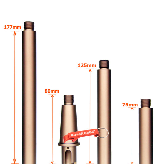 マルイ 電動ガンM4/M16専用のカスタム マルチレングス アウターバレル 砂色 (サイズ：80/177/125/75mm)