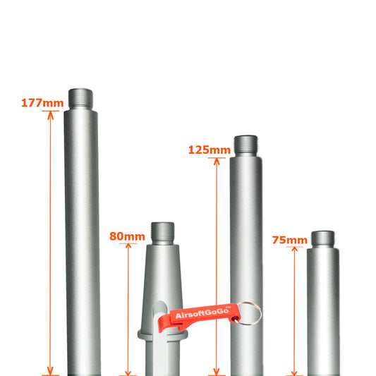 Custom multi-length outer barrel silver for Marui electric gun M4/M16 (Size: 80/177/125/75mm)