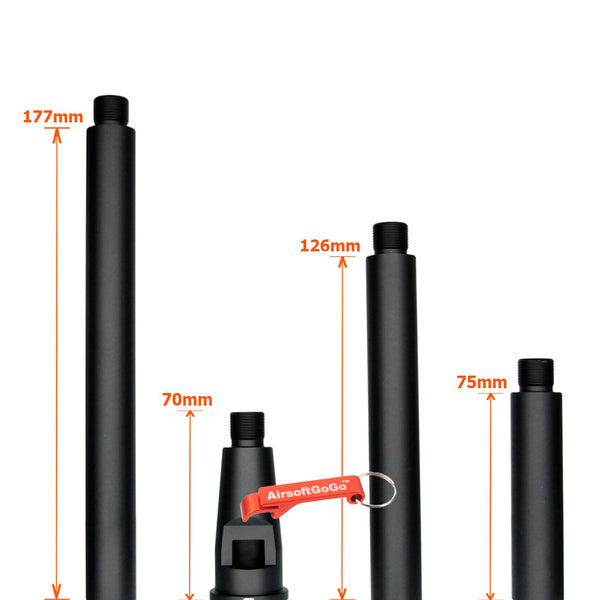 Custom multi-length outer barrel black for WA gas blowback M4/M16 (Size: 70/177/126/75mm)