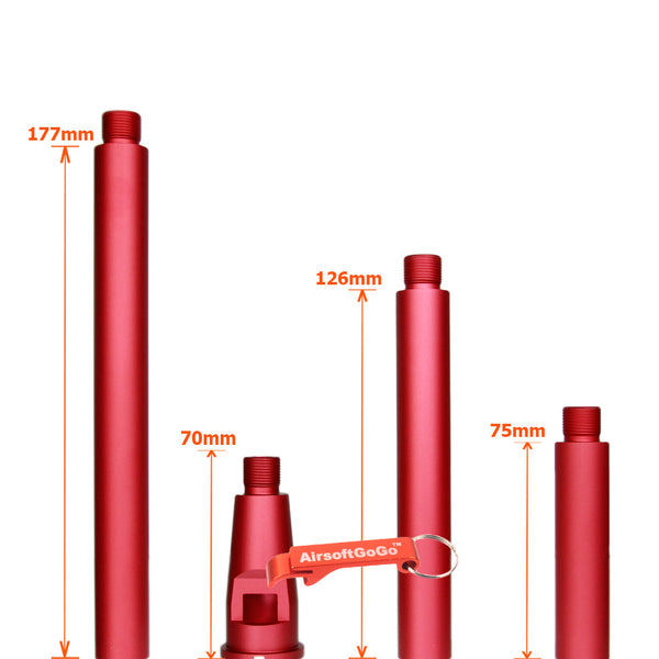 WA ガスブローバックM4/M16専用のカスタム マルチレングス アウターバレル 赤色 (サイズ：70/177/126/75mm)