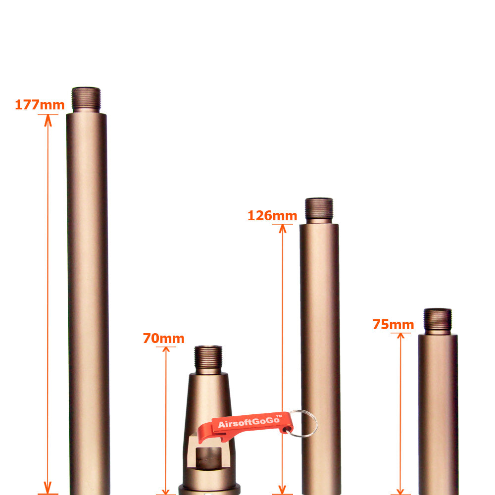 WA ガスブローバックM4/M16専用のカスタム マルチレングス アウターバレル 砂色 (サイズ：70/177/126/75mm)