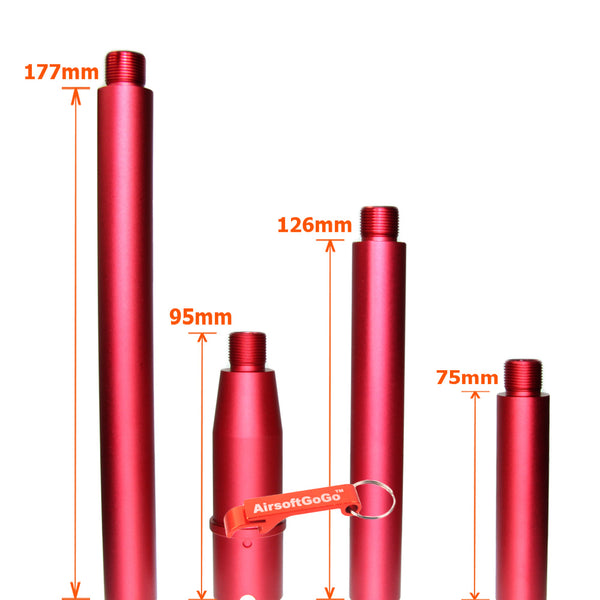 Systema PTW M4専用のカスタム マルチレングス アウターバレル 赤色 (サイズ：95/177/126/75mm)