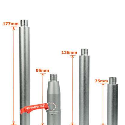 Systema PTW M4専用のカスタム マルチレングス アウターバレル 銀 (サイズ：95/177/126/75mm)