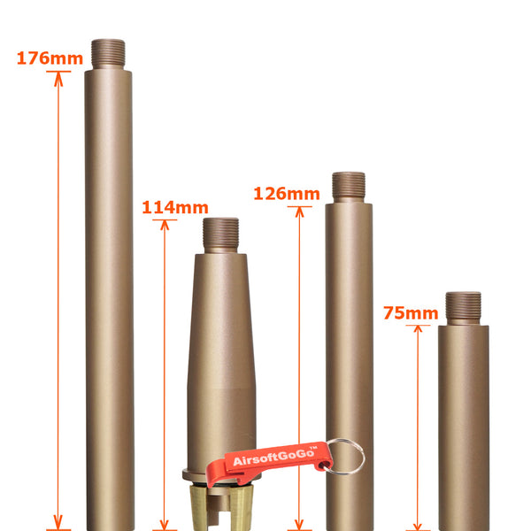 Custom multi-length outer barrel sand color for Tokyo Marui M4 MWS (Size: 114/176/126/75mm)