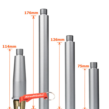 Custom multi-length outer barrel silver for Tokyo Marui M4 MWS (size: 114/176/126/75mm)