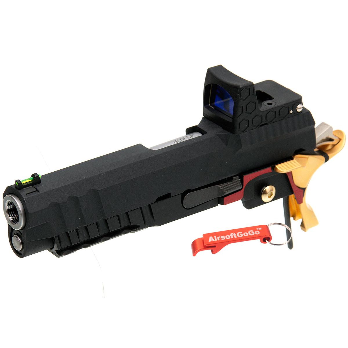 Armorer Works / WE / マルイ ハイキャパ 4.3対応 RMRドットサイト付き カスタムスライド (ブラック & ゴールド)-AIRSOFT GOGO エアガン・サバゲー用品通販