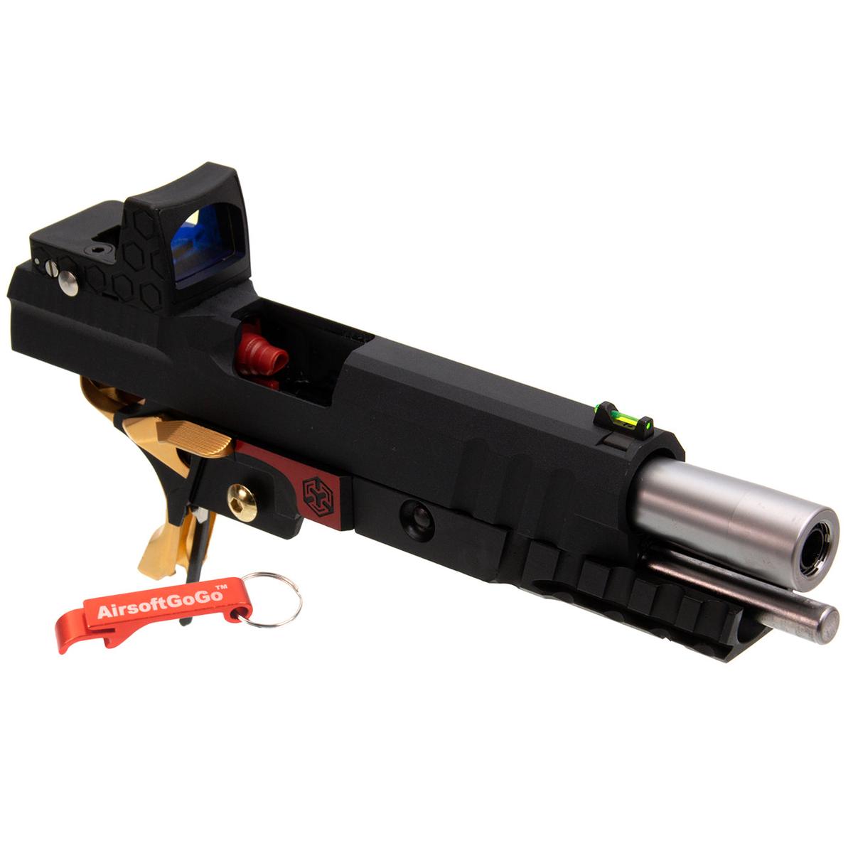 Armorer Works / WE / マルイ ハイキャパ 4.3対応 RMRドットサイト付き カスタムスライド (ブラック & ゴールド)-AIRSOFT GOGO エアガン・サバゲー用品通販