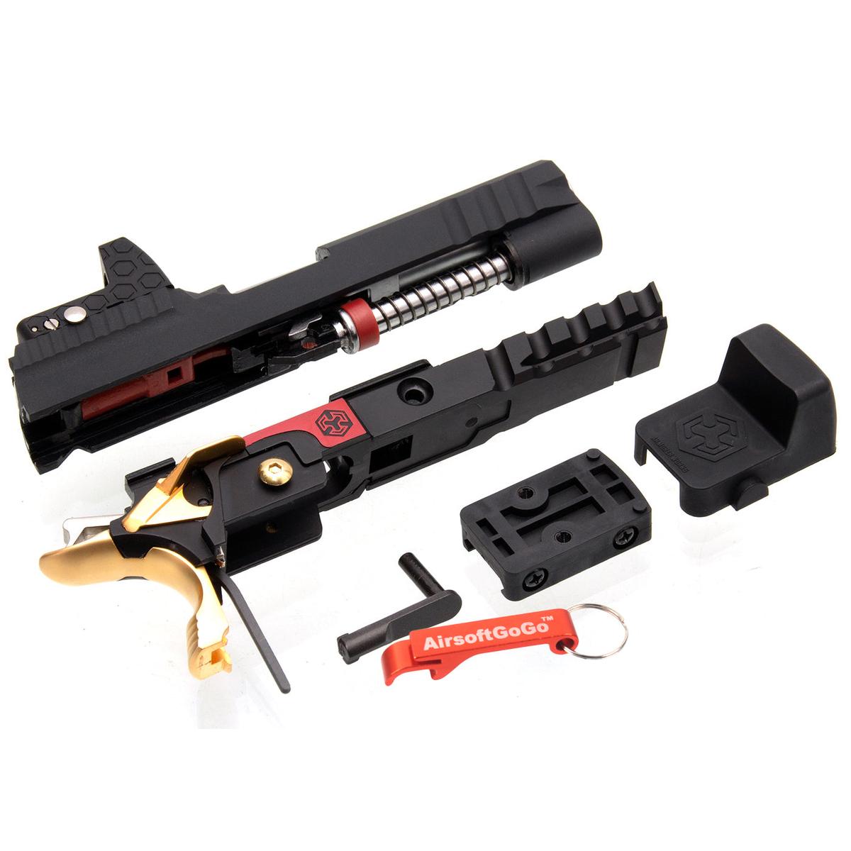 Armorer Works / WE / マルイ ハイキャパ 4.3対応 RMRドットサイト付き カスタムスライド (ブラック & ゴールド)-AIRSOFT GOGO エアガン・サバゲー用品通販