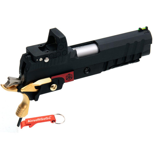 Armorer Works / WE / マルイ ハイキャパ 4.3対応 RMRドットサイト付き カスタムスライド (ブラック & ゴールド)-AIRSOFT GOGO エアガン・サバゲー用品通販