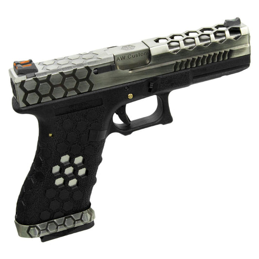 AW CUSTOMのカスタム HEXカット G17 GBB ガスブローバック(2TONE シルバー, ブラック)-AIRSOFT GOGO エアガン・サバゲー用品通販
