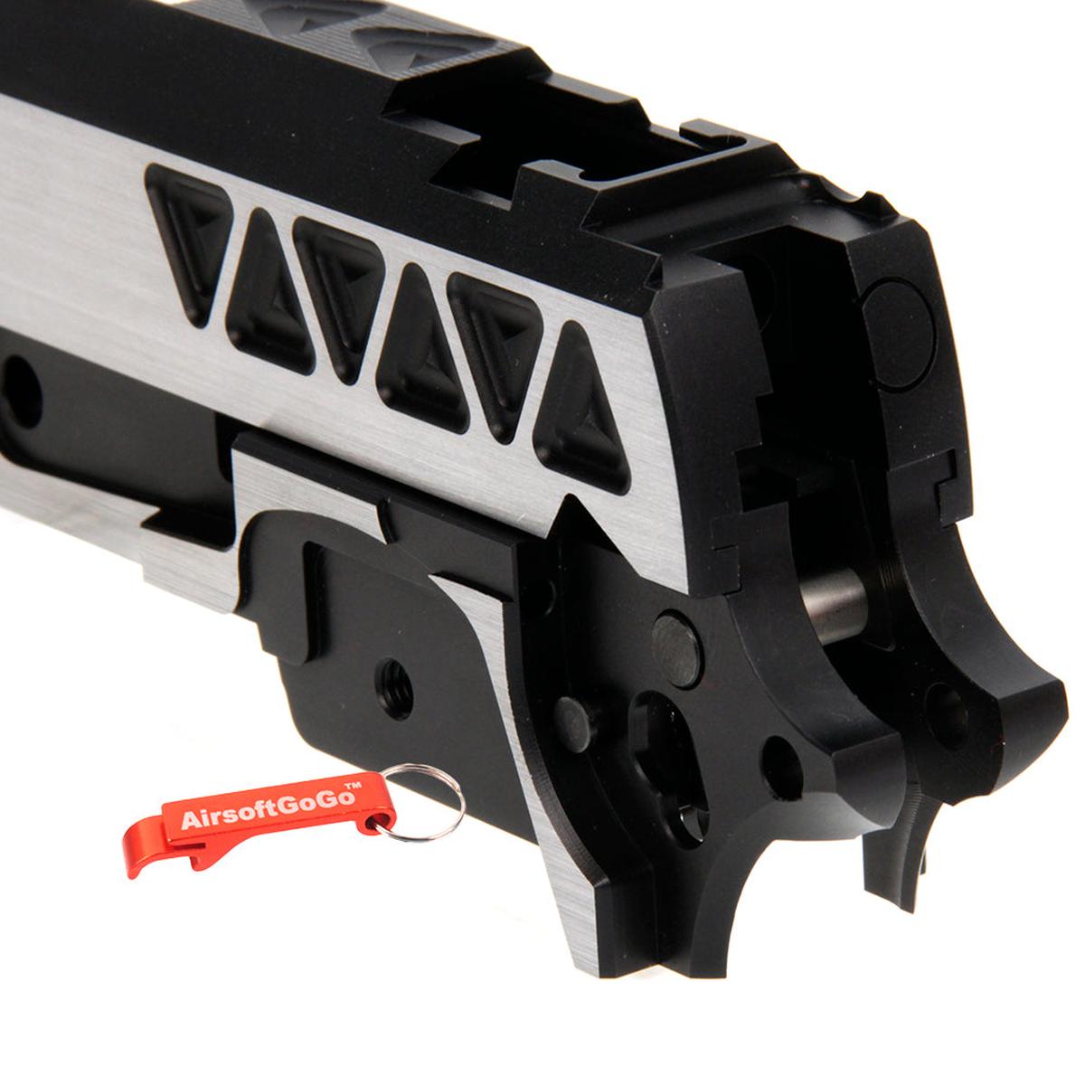 Gunsmith bros マルイ GBB ハイキャパシリーズ用 カスタム スライドセット (三角タイプ) - ブラック & シルバー-AIRSOFT GOGO エアガン・サバゲー用品通販