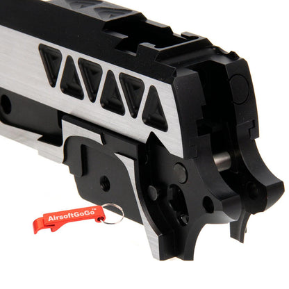 Gunsmith bros マルイ GBB ハイキャパシリーズ用 カスタム スライドセット (三角タイプ) - ブラック & シルバー-AIRSOFT GOGO エアガン・サバゲー用品通販