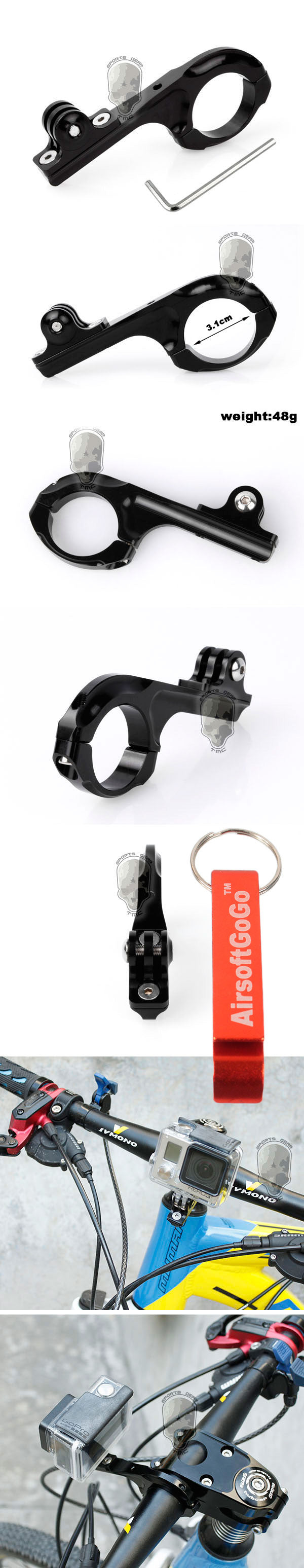 Handlebar for GoPro Hero 2/3+ (31.8mm) Bicycle/Motorcycle Aluminum Handle Mount Adapter (Black)