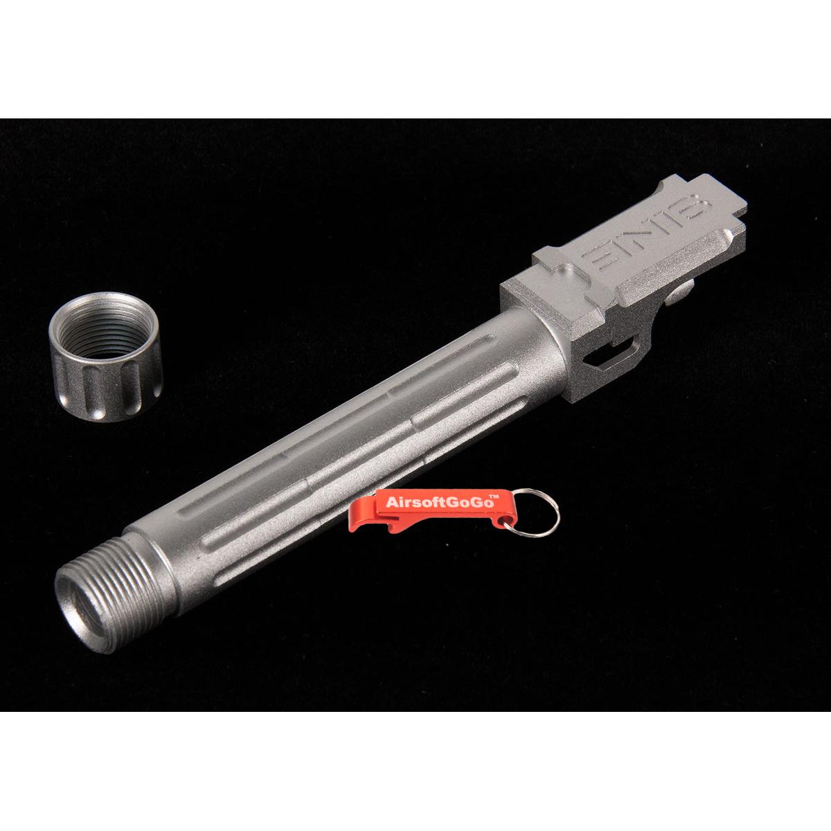 マルイ ガスブローバック G19用 5KU 9INE フルート 14mm逆ネジアウターバレル マズルプロテクター付 (シルバー)-AIRSOFT GOGO エアガン・サバゲー用品通販