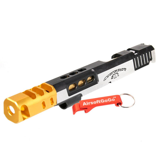 マルイ ハイキャパ5.1 対応 Gunsmith Bros STI DVCタイプ アルミカスタムスライドセット (シルバー & ゴールド)-AIRSOFT GOGO エアガン・サバゲー用品通販