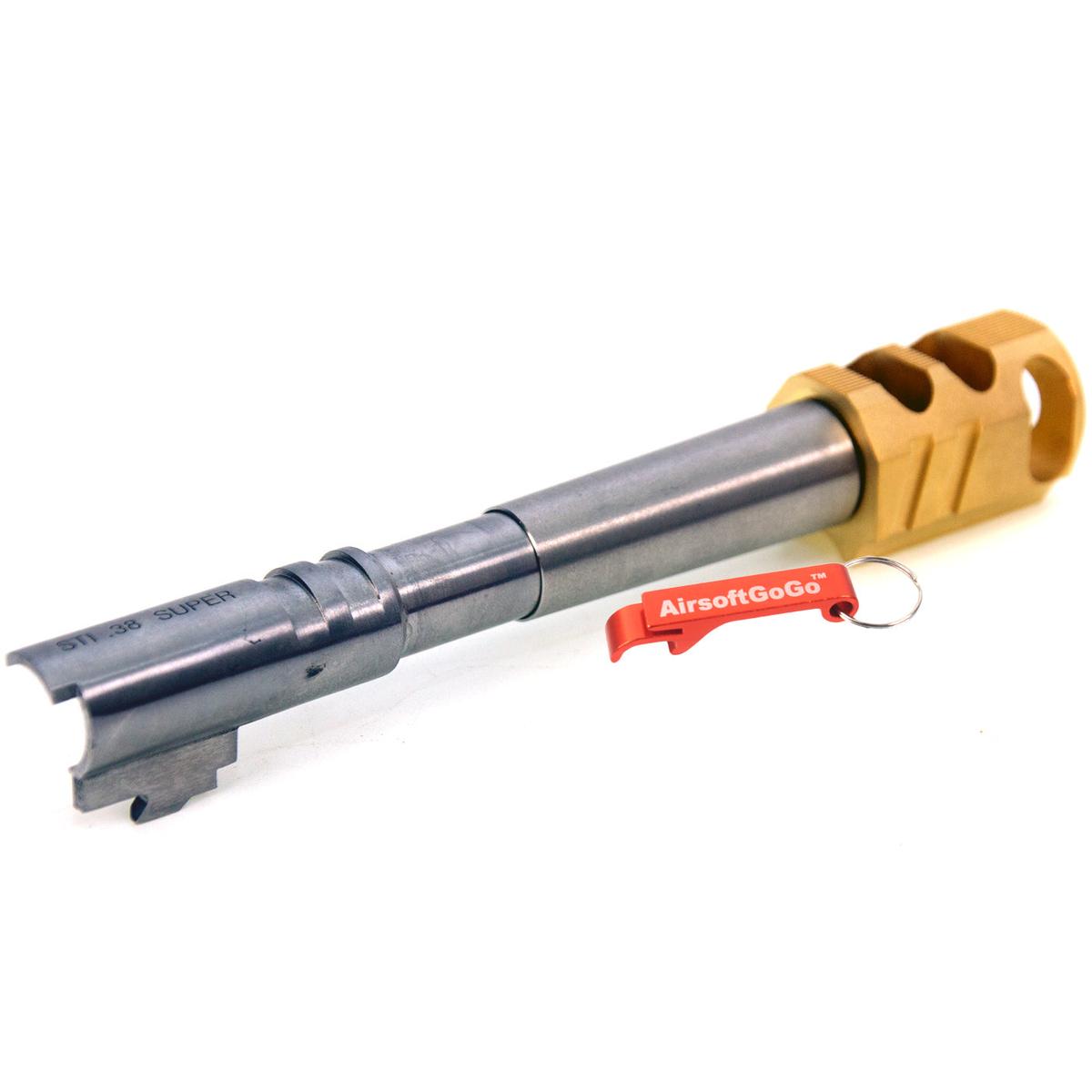 マルイ ハイキャパ5.1用カスタム ステンレス鋼製アウターバレル & 銅製コンペンセイターセット (ゴールド)-AIRSOFT GOGO エアガン・サバゲー用品通販