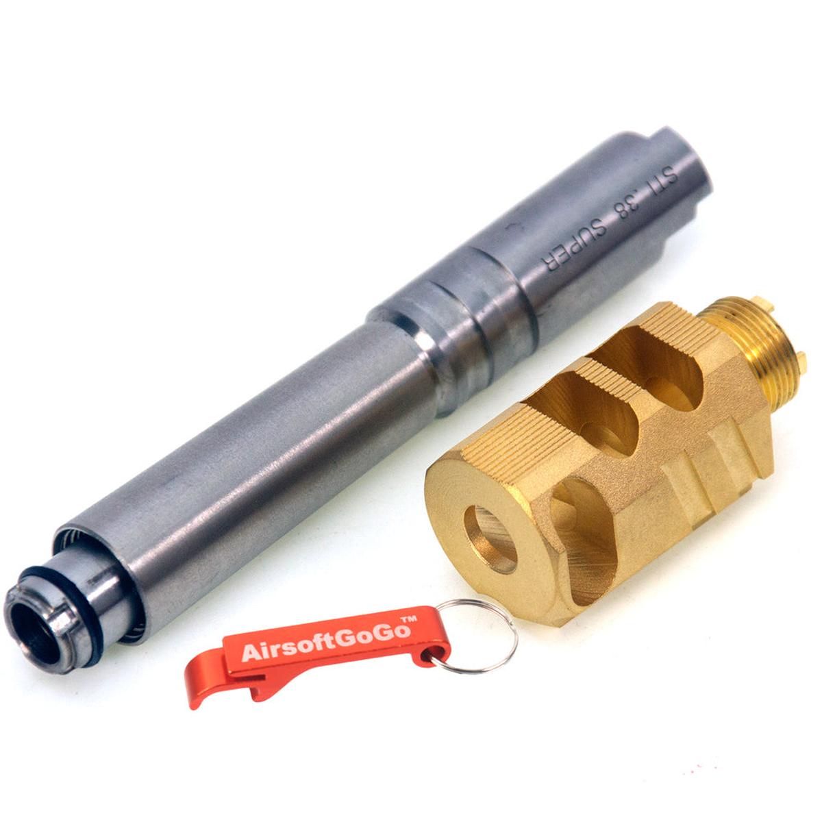 マルイ ハイキャパ5.1用カスタム ステンレス鋼製アウターバレル & 銅製コンペンセイターセット (ゴールド)-AIRSOFT GOGO エアガン・サバゲー用品通販